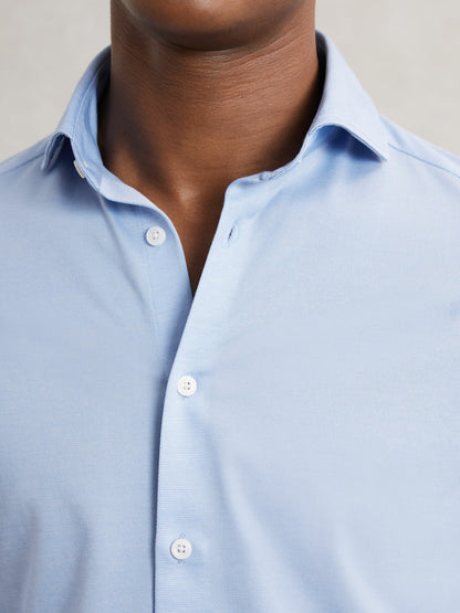 Cotton-Blend Jersey Cutaway-Collar Shirt in Soft Blue Men | Reiss