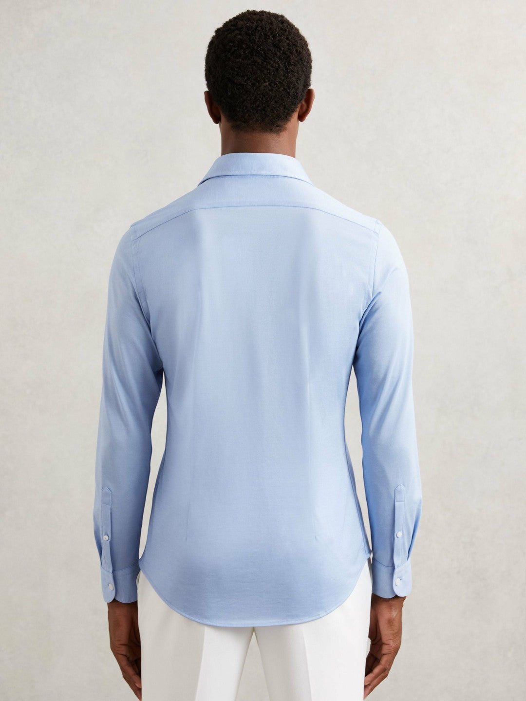 Cotton-Blend Jersey Cutaway-Collar Shirt in Soft Blue Men | Reiss