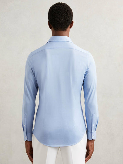 Cotton-Blend Jersey Cutaway-Collar Shirt in Soft Blue Men | Reiss