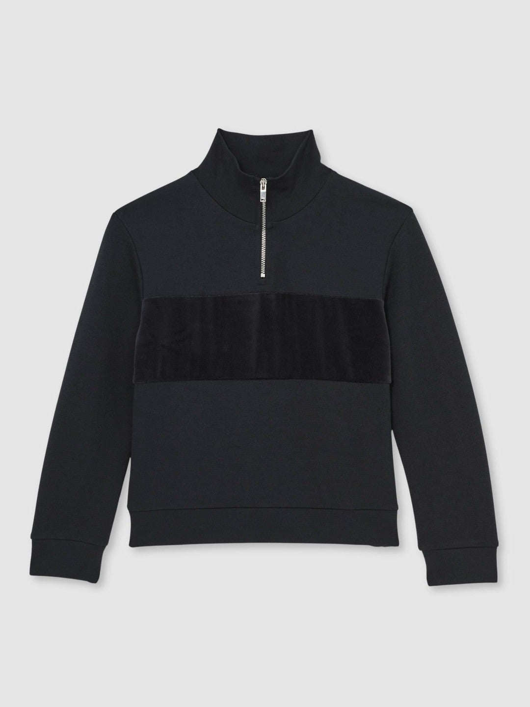 3-9 yrs Slim Fit Half-Zip Funnel Neck Velour Sweatshirt in Navy Blue Children & Baby | Reiss