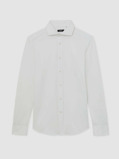 Cotton-Blend Jersey Cutaway-Collar Shirt in White Men | Reiss