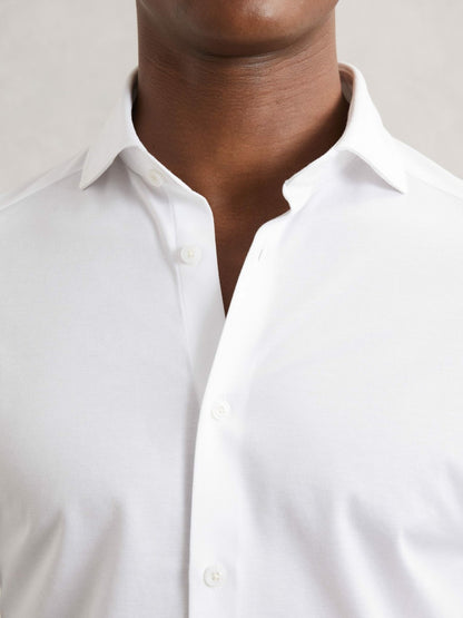 Cotton-Blend Jersey Cutaway-Collar Shirt in White Men | Reiss