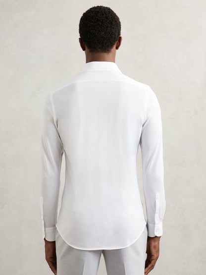 Cotton-Blend Jersey Cutaway-Collar Shirt in White Men | Reiss