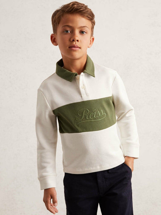3-9 yrs Cotton Logo-Embroidery Rugby Polo Shirt in Forset Green/White Children & Baby | Reiss