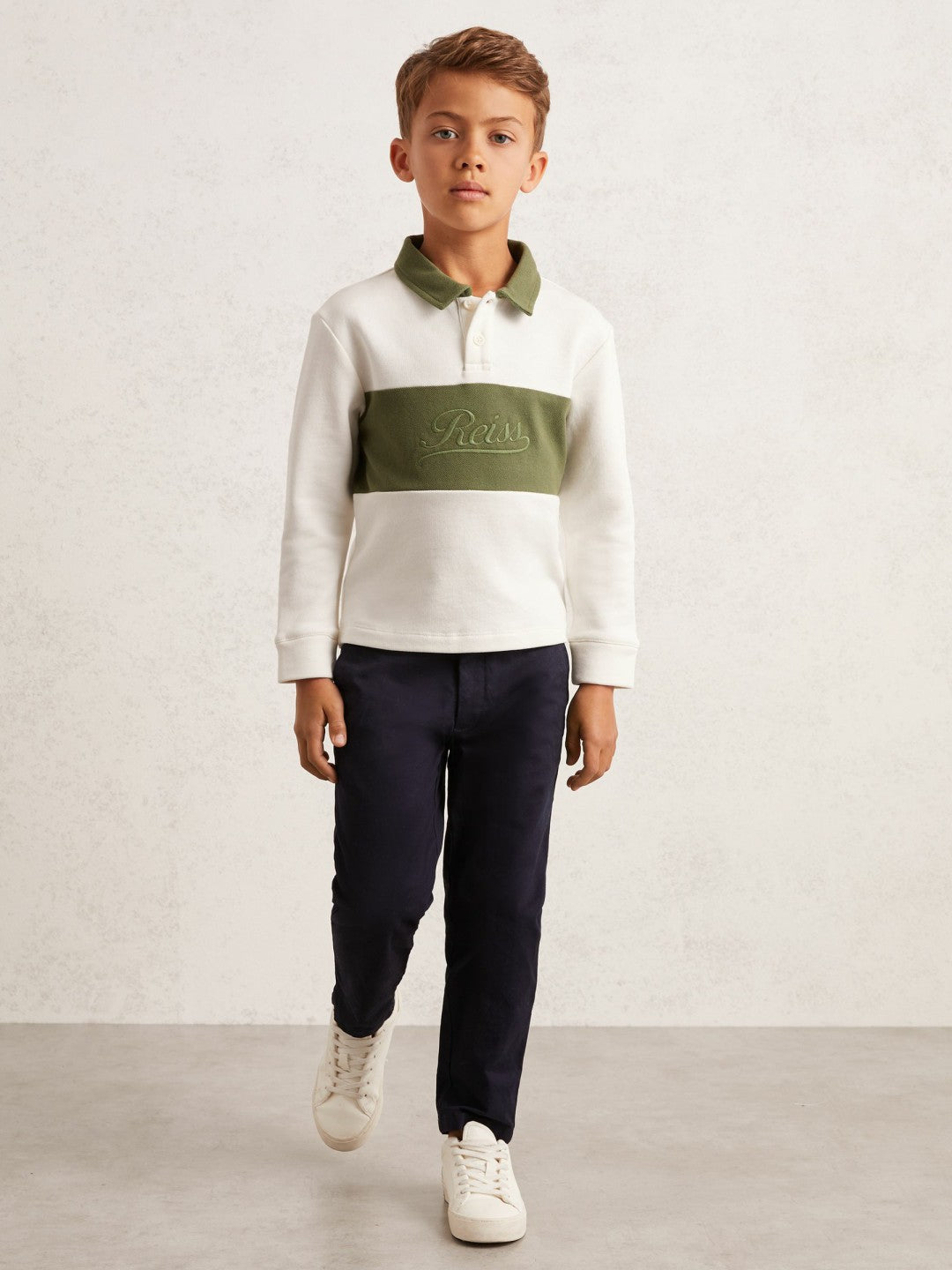 3-9 yrs Cotton Logo-Embroidery Rugby Polo Shirt in Forset Green/White Children & Baby | Reiss