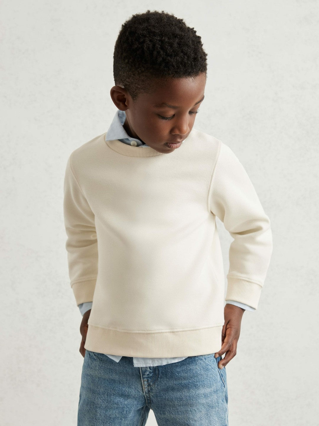 3-9 yrs Cotton-Blend Textured Sweatshirt in Off White Children & Baby | Reiss