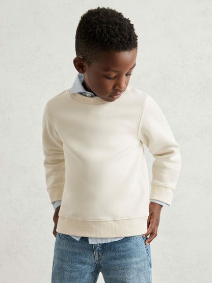 9-13 yrs Cotton-Blend Textured Sweatshirt in Off White Children & Baby | Reiss