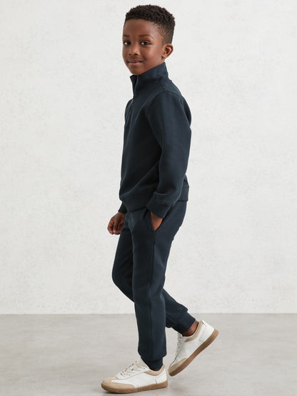 Cotton-Blend Textured Cuffed Joggers in Navy Children & Baby | Reiss