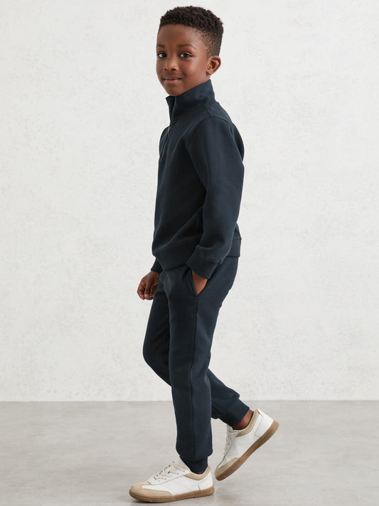 Cotton-Blend Textured Cuffed Joggers in Navy Children & Baby | Reiss
