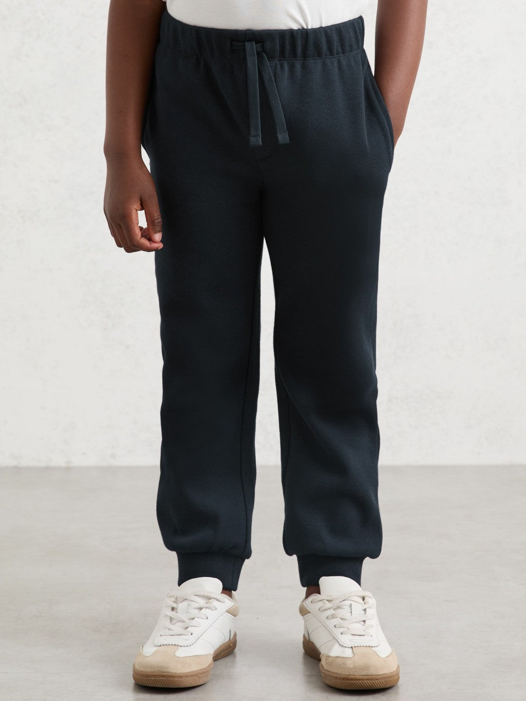 Cotton-Blend Textured Cuffed Joggers in Navy Children & Baby | Reiss