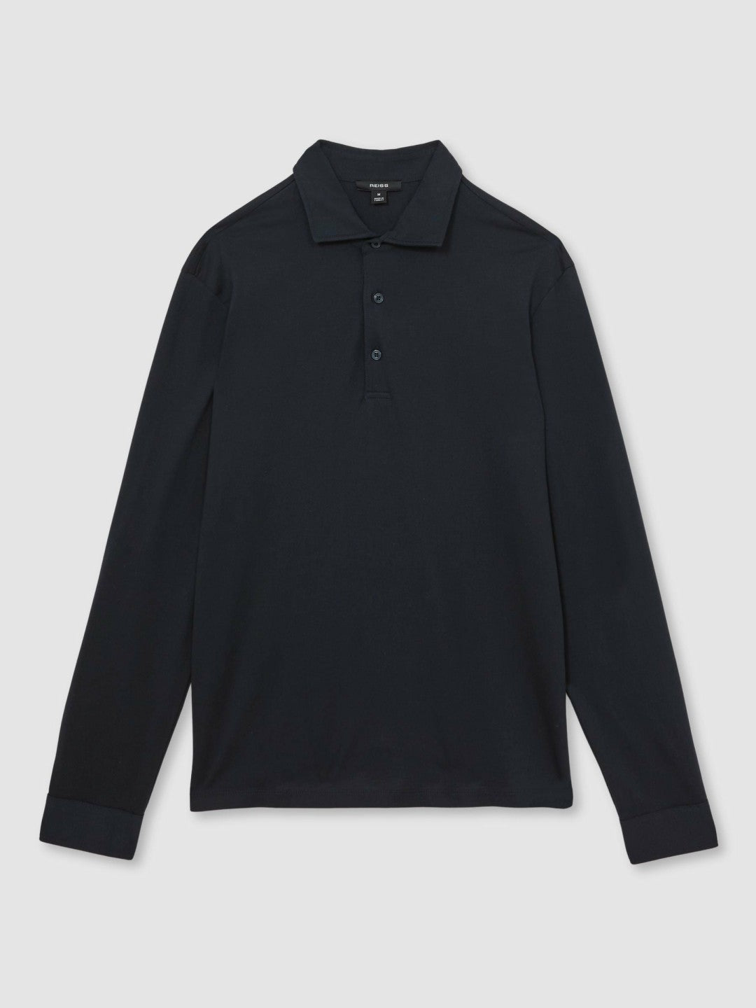 Cotton-Jersey Long Sleeve Polo Shirt in Navy Men | Reiss