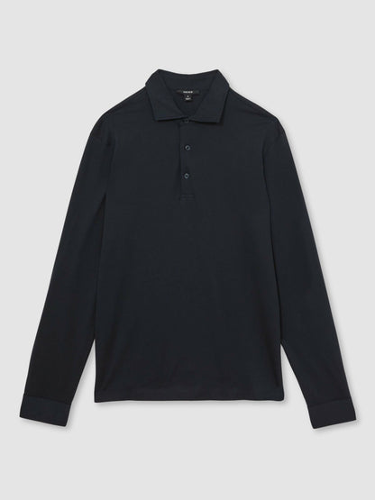 Cotton-Jersey Long Sleeve Polo Shirt in Navy Men | Reiss