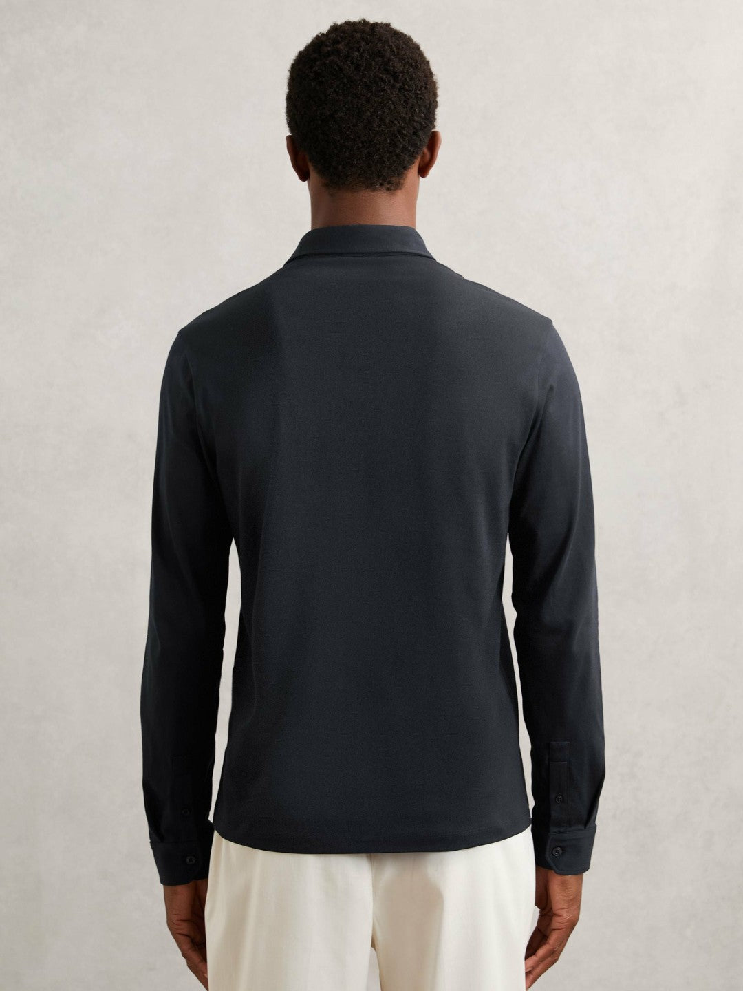 Cotton-Jersey Long Sleeve Polo Shirt in Navy Men | Reiss