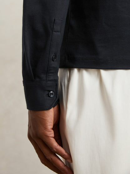 Cotton-Jersey Long Sleeve Polo Shirt in Navy Men | Reiss