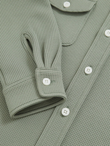 13-14 yrs Waffle-Textured Twin-Pocket Overshirt in Sage Children & Baby | Reiss