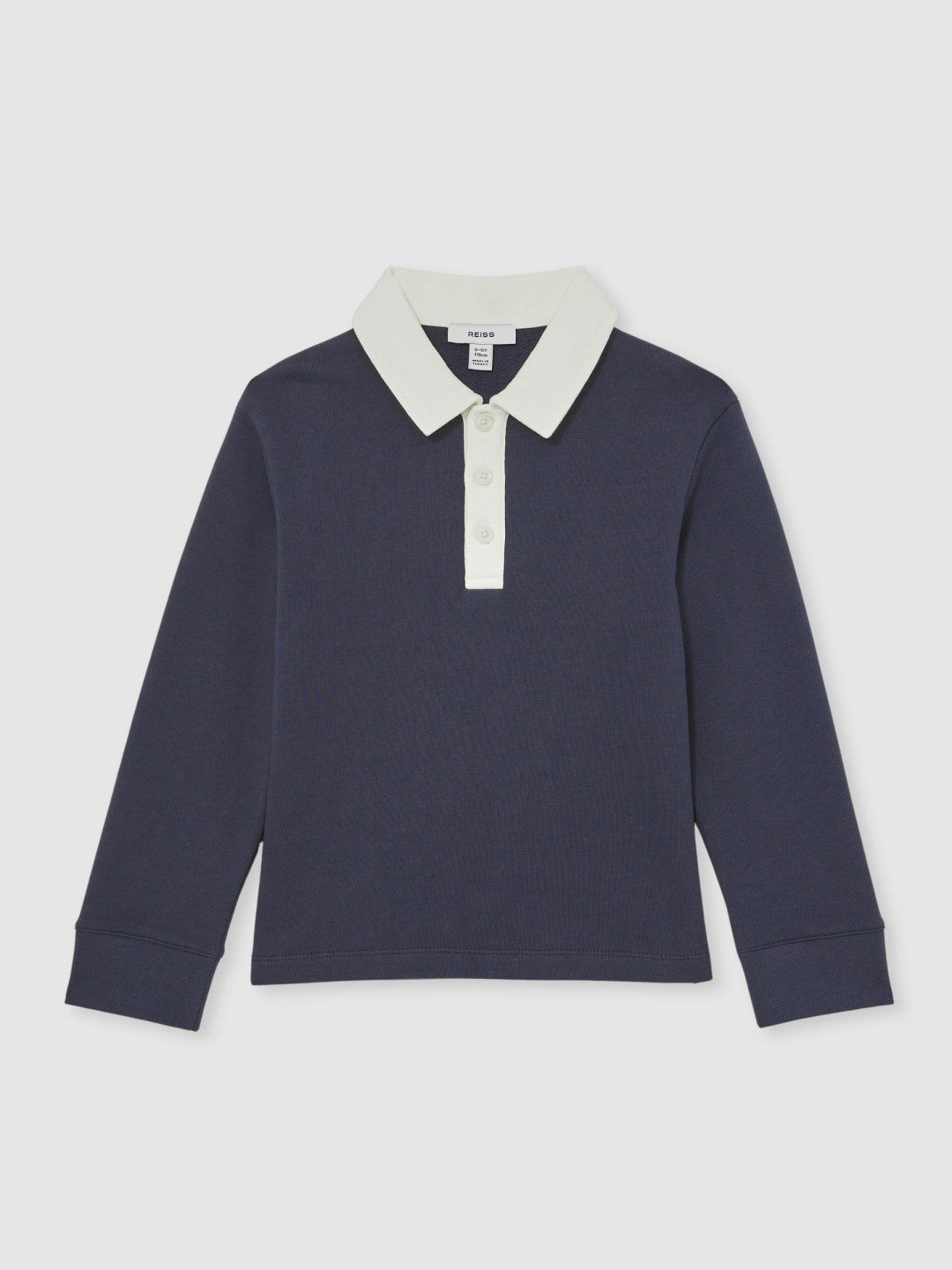 Cotton Half-Button Rugby Polo Shirt in Navy/White Children & Baby | Reiss