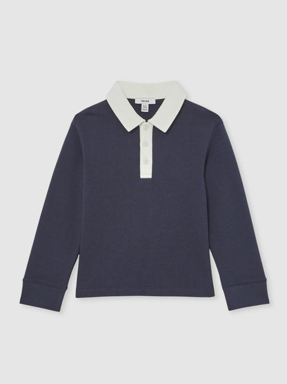 Cotton Half-Button Rugby Polo Shirt in Navy/White Children & Baby | Reiss