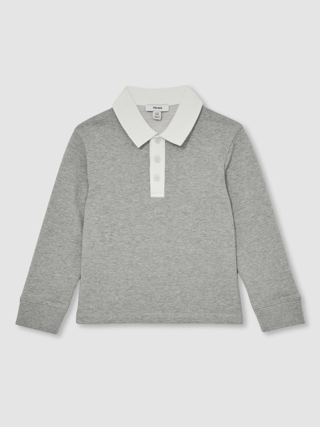 Cotton Half-Button Rugby Polo Shirt in Grey Marl/White Children & Baby | Reiss