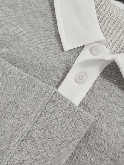 Cotton Half-Button Rugby Polo Shirt in Grey Marl/White Children & Baby | Reiss