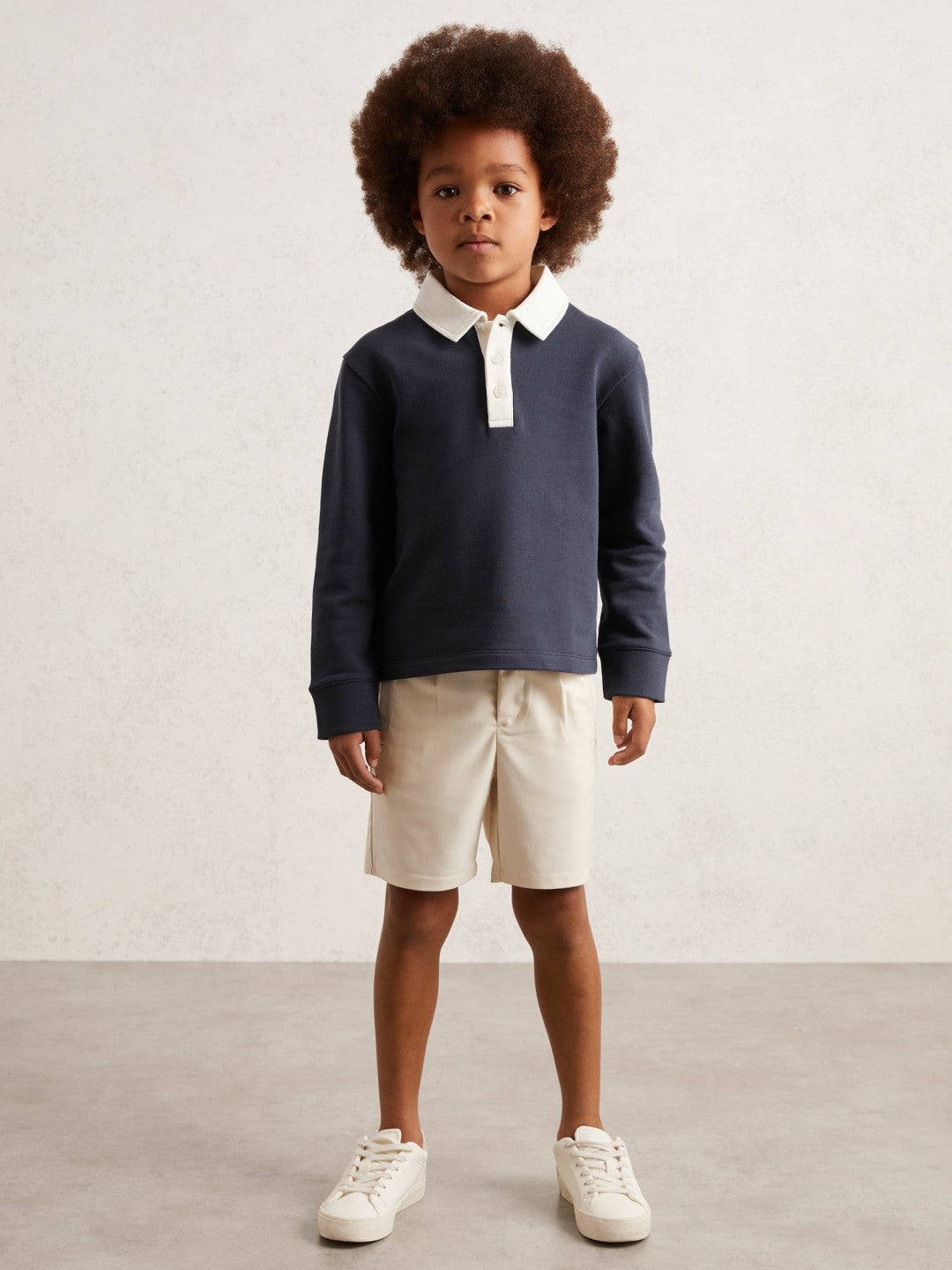 Cotton Half-Button Rugby Polo Shirt in Navy/White Children & Baby | Reiss