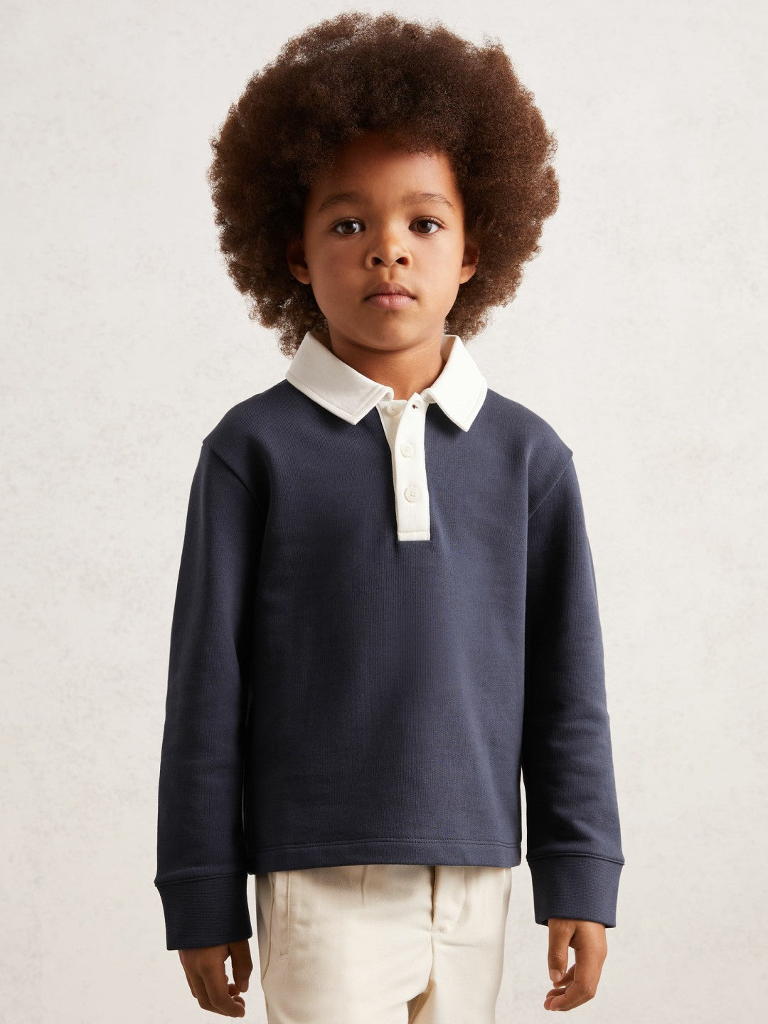 Cotton Half-Button Rugby Polo Shirt in Navy/White Children & Baby | Reiss
