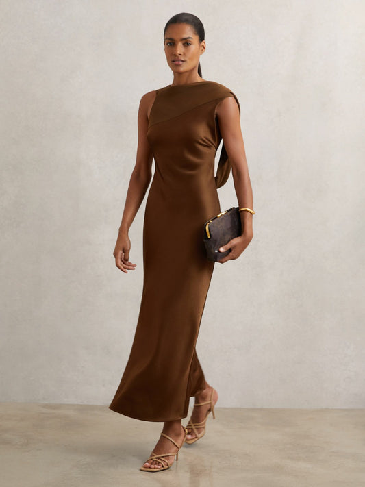 Back Detail Midi Dress in Bronze Women | Reiss