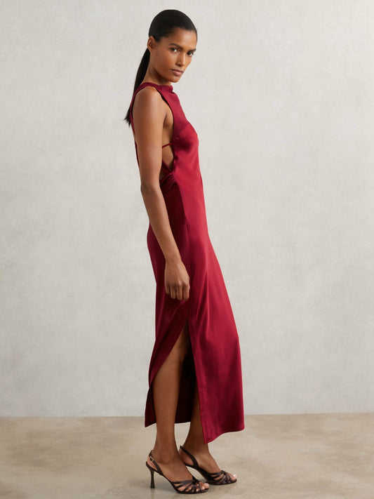 Back Detail Midi Dress in Red Women | Reiss