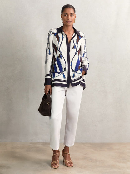Scarf Print Colourblock Shirt in Navy Women | Reiss