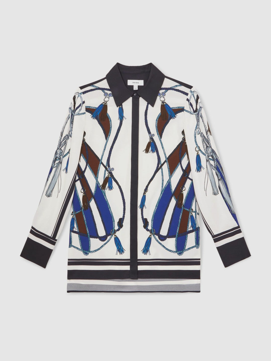 Scarf Print Colourblock Shirt in Navy Women | Reiss