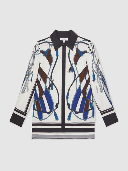 Scarf Print Colourblock Shirt in Navy Women | Reiss