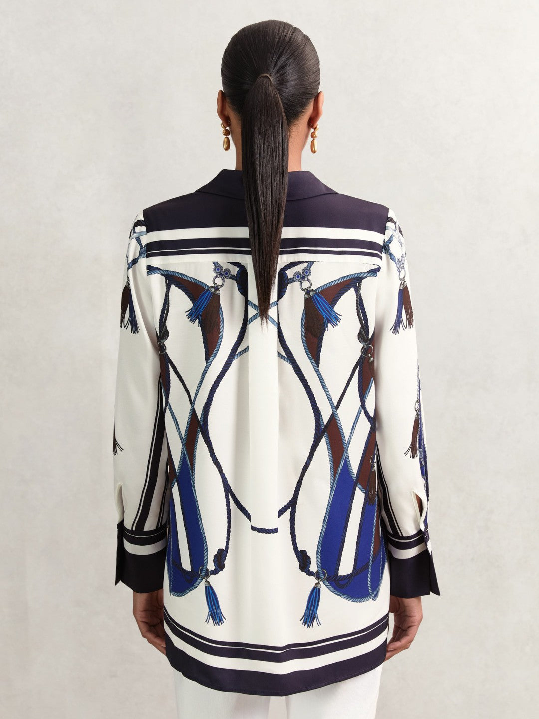 Scarf Print Colourblock Shirt in Navy Women | Reiss