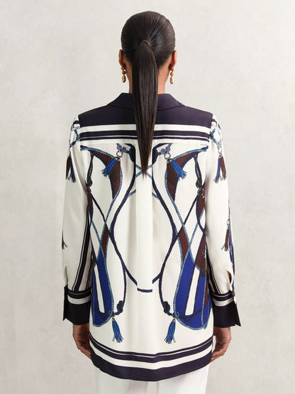 Scarf Print Colourblock Shirt in Navy Women | Reiss