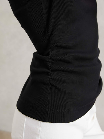 Cotton Long-Sleeve Ruched T-Shirt with Stretch in Black Women | Reiss