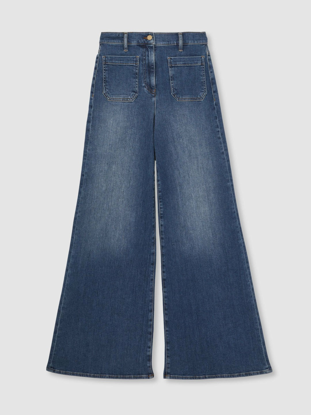 Petite Patch Pocket Wide Leg Jeans in Mid Blue Women | Reiss