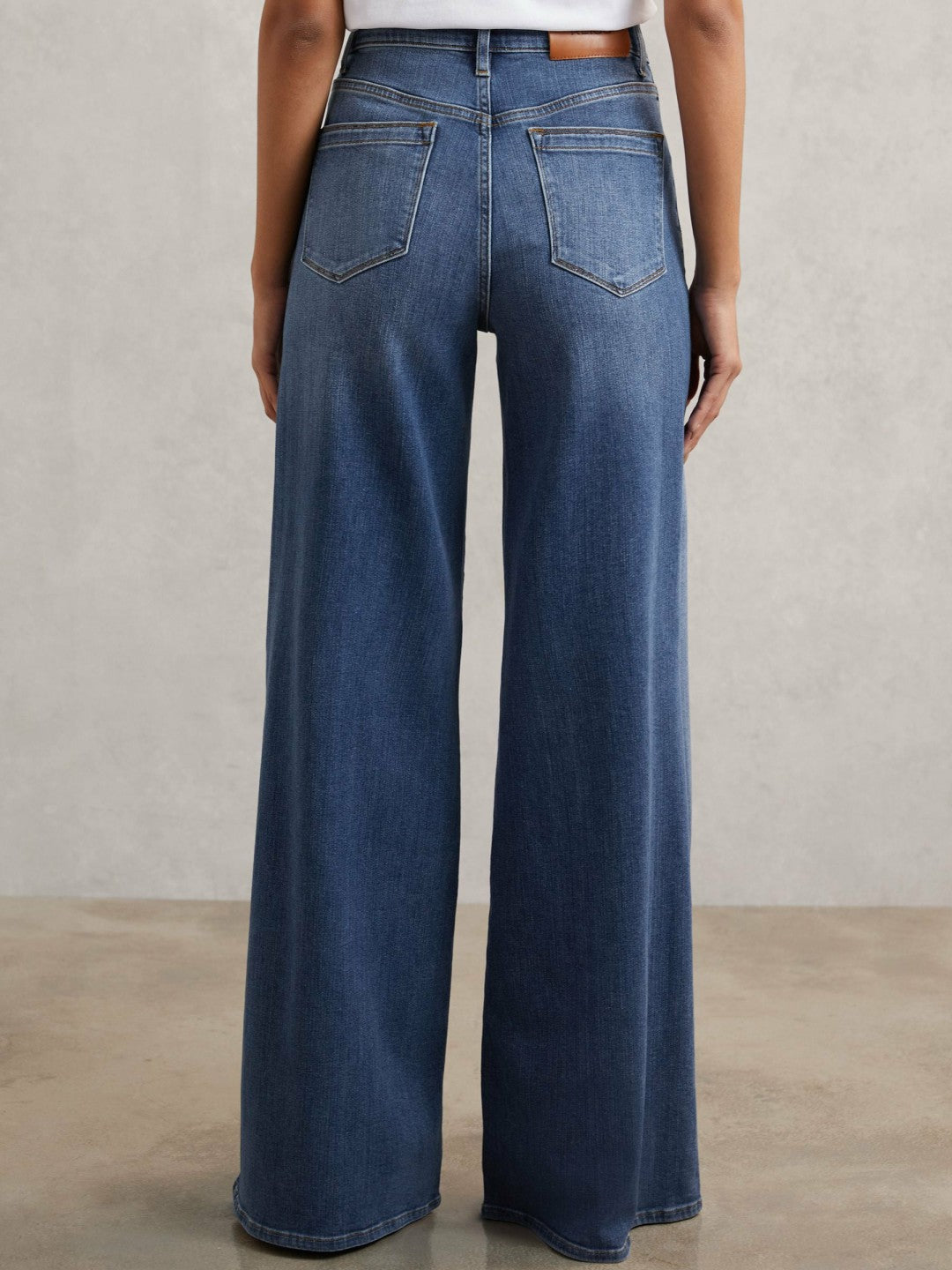 Petite Patch Pocket Wide Leg Jeans in Mid Blue Women | Reiss