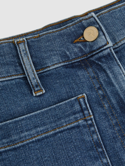 Petite Patch Pocket Wide Leg Jeans in Mid Blue Women | Reiss