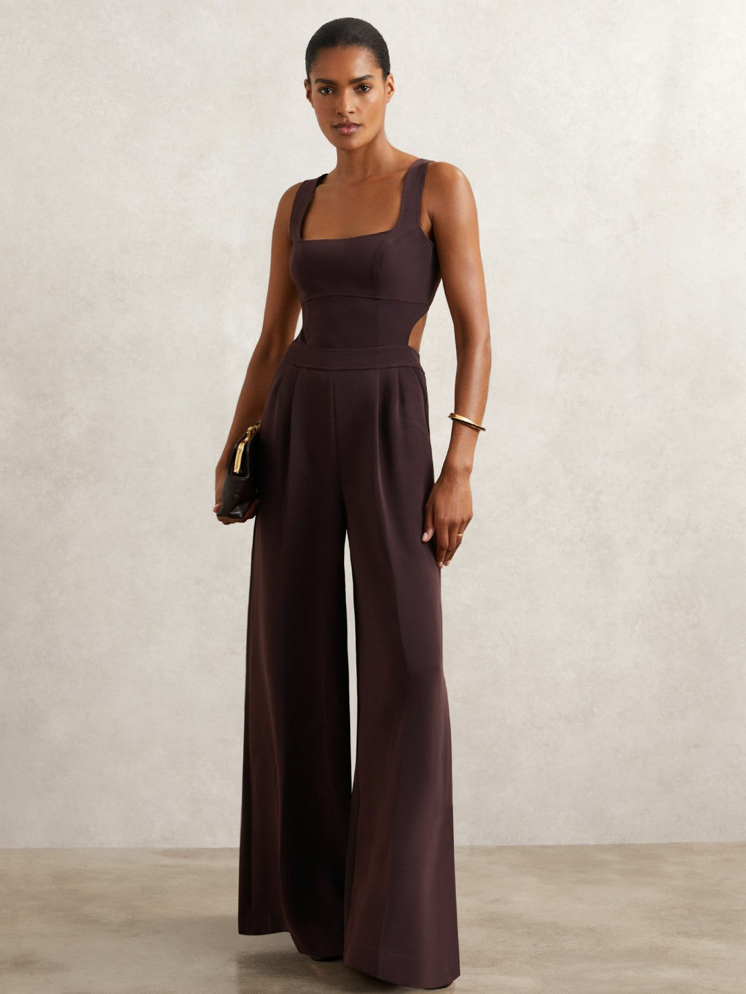 Wide-Leg Cut-Out Jumpsuit in Burgundy Women | Reiss