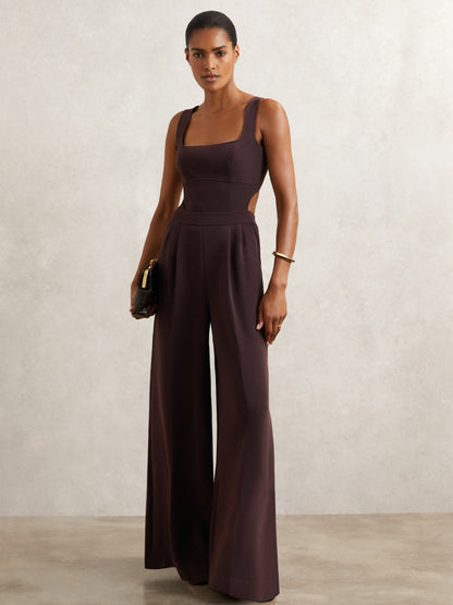 Wide-Leg Cut-Out Jumpsuit in Burgundy Women | Reiss