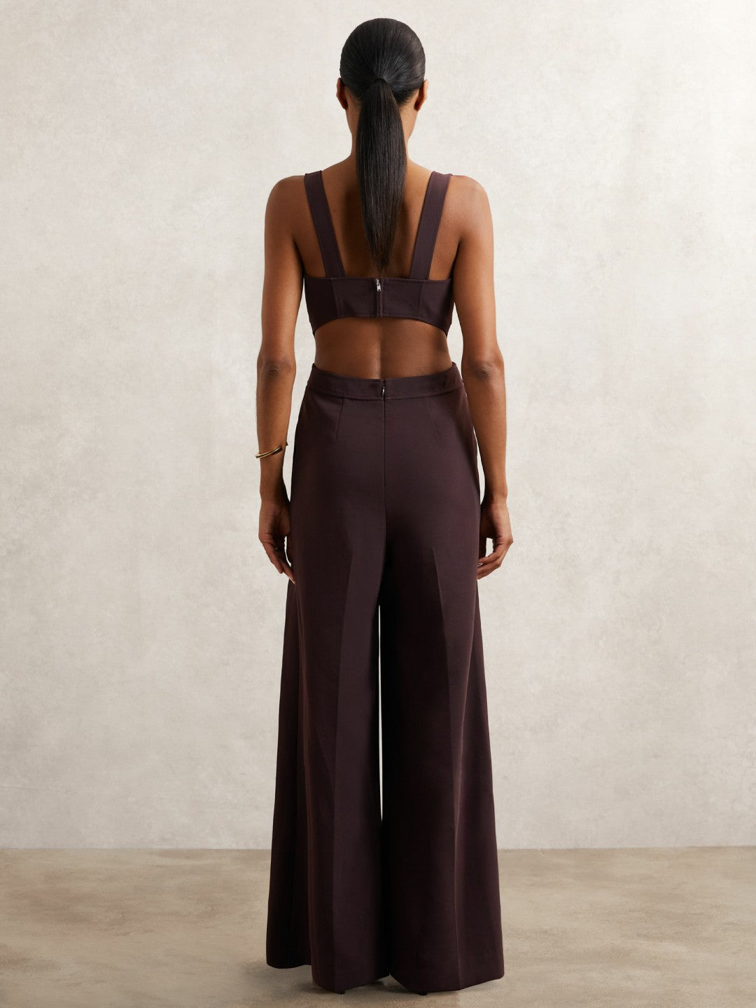 Wide-Leg Cut-Out Jumpsuit in Burgundy Women | Reiss
