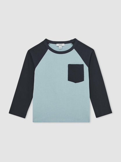 13-14 yrs Cotton Colour-Block Long-Sleeve T-Shirt in Navy Blue Children & Baby | Reiss