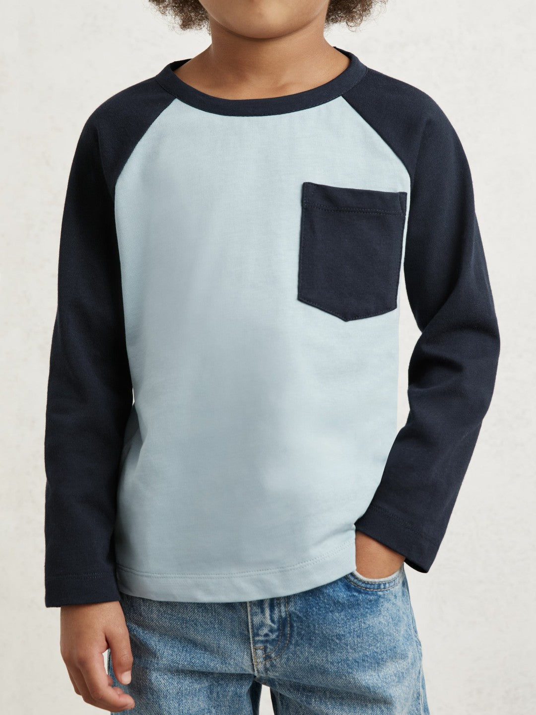 13-14 yrs Cotton Colour-Block Long-Sleeve T-Shirt in Navy Blue Children & Baby | Reiss