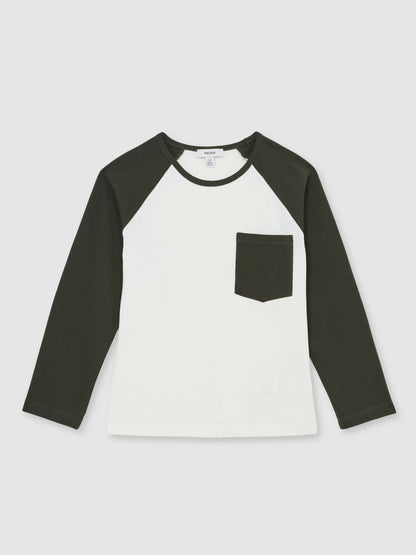 9-13 yrs Cotton Colour-Block Long-Sleeve T-Shirt in Green Children & Baby | Reiss